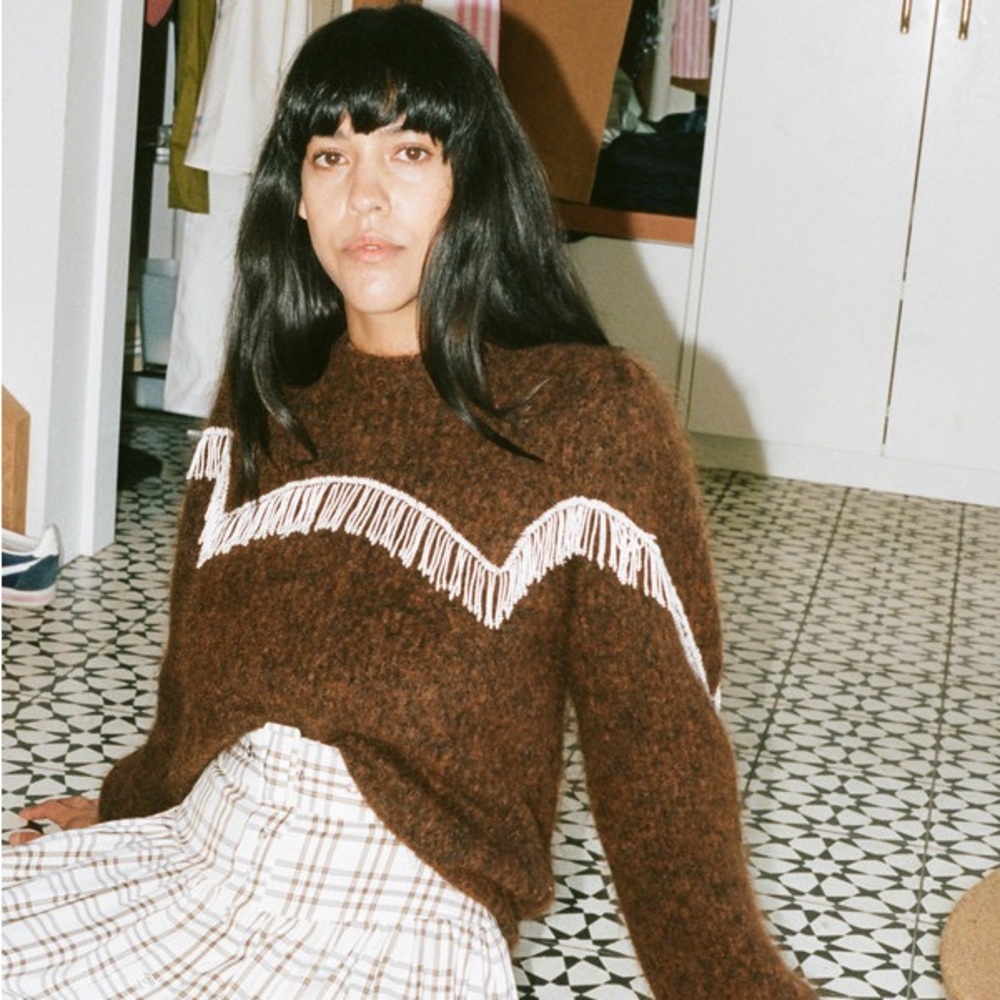 Ganni Aberdeen Mohair Sweater w/ beaded fringe